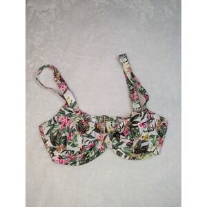 Victoria's Secret Tropical Floral Underwire Bikini Top 34DD Pink Green Swim